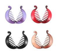 Healeved 4pcs Small Banana Hair Clips for Women - Non-slip Flat Fishtail Combs for Fine, Curly Hair - Vintage Stretchy Ponytail Holders in Red, Purple, Black, and Brown