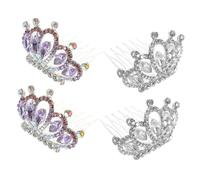 Healeved 4pcs Small Tiara Crown Comb Clips with Rhinestones Elegant Wedding Hair Accessories for Brides Flower and Special Occasions Sparkling Princess Headpiece