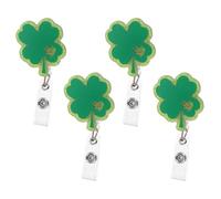 Healeved 4pcs St Patrick's Day Clover Badge Reel Easy-Pull Buckle Retractable Id Badge Holder for Nurses Students Teachers Office Use