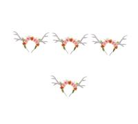 Healeved 4pcs White Deer Antlers Headband with Flower Crown Lightweight Faux Reindeer Horns Costume Accessory for Women and Comfortable Fit Woodland Antler Headpiece for Halloween and