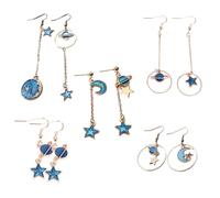 Healeved 5 Pairs Asymmetrical Moon Planet Earrings Set Elegant Dangling Pendant Earrings for Women for Parties Weddings and Special Occasions