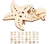 Healeved 50 Pcs Wooden Ocean Animal Craft Slices Sea Tropical Shapes Seahorse Dolphin Turtle Crab Sea Star Coral DIY Blank Unfinished Wood Ornaments for Decorations
