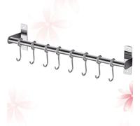 Healeved 50cm Stainless Steel Kitchen Wall Hanger Rack with No-Punch Adhesive Hooks, Easy to Clean One Piece Hook Rack for Organizing Towels and Accessories in Cabinet Or Closet