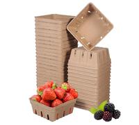 Healeved 50pcs Compostabled Produce Trays - Biodegradable Molded Pulp Fruit & Vegetable Containers for Farmers Market, Berry Packaging & Eco-Friendly Food Display (Natural Beige)