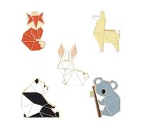 Healeved 5pcs Cartoon Animal Shaped Brooches Lapel Pins Set, Alloy Red Fox Panda Rabbit Corsage Accessories for Women’s Clothing, Cute Origami Style Pins for Party and Daily Wear