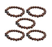 Healeved 5PCS Catholic Wood Beaded Bracelets for Men Women Handmade Lightweight Cross Prayer Jewelry Comfortable Faith Accessories for Christian and Group Sharing