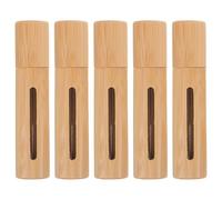 Healeved 5pcs Glass Roll on Bottles with Bamboo Cover 10ml Small Portable Essential Oil Massage Oil Bottle Reusable Travel Perfume Sample Lip Gloss Container