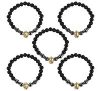 Healeved 5pcs Men’S Warrior Helmet Beaded Bracelet, Black Frosted Stone Stretch Jewelry, Bold Statement Accessory for Parties and Daily Wear