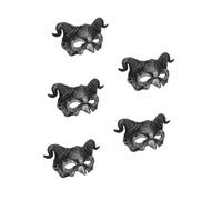 Healeved 5pcs Realistic Half-face Goat Horn Devil Mask Silver Lightweight PU Material Halloween Cosplay Masquerade Carnival Costume Accessory with Spooky Skull Design for Party