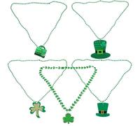 Healeved 5pcs St Patrick’s Day Shamrock Necklaces Green Plastic Bead Chains Ireland Festival Party Accessories for Women Random Style