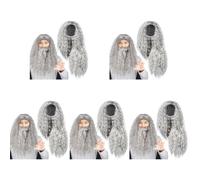 Healeved 5pcs Wizard Wig Beard Set Long Gray Wig Beard Costume Accessory for Halloween Cosplay Parties Realistic Look Fit for Adults for Dress Up Photography Props