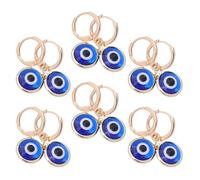 Healeved 6 Pairs Purple Evil Eye Jewelry Set Handmade Round Evil Eye Pendant Necklace Earrings and Metal Keychain Bag Charm Hanging Ornament for Women Accessories