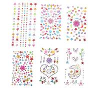 Healeved 6 Sheets Temporary Face and Body Gems Stickers Self-adhesive Rhinestone Decals for Halloween Cosplay Festival Makeup Safe Non-residue Sparkly Jewels for Eye and Face Art