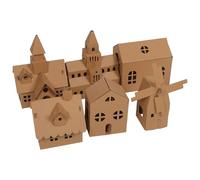 Healeved 6PCS DIY Cardboard Coloring House for - Large Wide Long Mini Garden House Kit, Victorian Castle, Mill Garden Castle Paper Craft Playhouse for Indoor Creative Activity