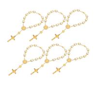 Healeved 6pcs Gold Cross Buddhist Bead Bracelets Durable Rosary Wrist Chains for Baptism Gifts Party Wear Religious Charm Accessories for Women and Friends
