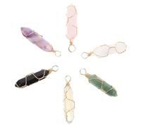 Healeved 6pcs Hexagon Crystal Pendants Hanging Charms Set with Copper Wire Wrapped Natural Stones Amethyst Rose Quartz Opal Blue Sandstone Dongling Jade DIY Jewelry Accessories for Home