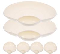 Healeved 6Pcs Shell-Shaped Dumpling Plates with Sauce Holder, Practical Divided Appetizer Serving Platters in Milky White for Home Dining and Party Snacks