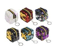 Healeved 6pcs Slim Wallet Mini Coin Purse Zipper Sequin Change Purse for Women Pink Bag