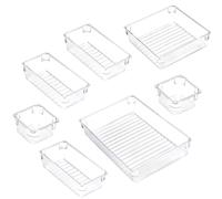 Healeved 7pcs Makeup Storage Box Set with Non-Slip Stripes, Modular Cosmetic Organizer and Jewelry Storage Case for Drawer Divider and Multi-Purpose Use