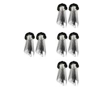 Healeved 8 Pcs Black Veil Headband with Rose Flower, Breathable Tulle Mesh Veil Hairband Featuring Secure Fit, Elegant and Romantic Style for Halloween Party and Day the Dead