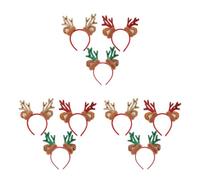 Healeved 9 Pcs Christmas Deer Antlers Headband with Realistic Plush Horns and Ears, Comfortable Fit Reusable Hair Band in Red, Green and Gold for Holiday Photoshoot and Christmas Parties