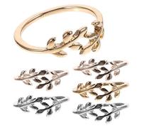 Healeved Adjustable Leaf Crochet Rings Set 6pcs for Women, Gold Silver Rose Gold Knitting Thimbles Finger Loops, Open Band Braided Rings for Hand Weaving and Craft Accessories