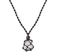 Healeved Adjustable Natural White Crystal Raw Stone Necklace with Black Woven Net Pendant, Long Sweater Chain Jewelry for Women and Men