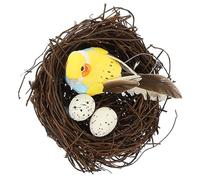 Healeved Artificial Birds Nest Hand Woven Rattan Foam Materials Realistic Appearance Bird Ornament Home Decoration Table Decorating Photography Prop Eggs Random Color