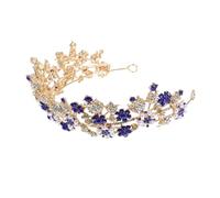 Healeved Baroque Wedding Crown Tiara Rose Style Headband Sapphire Blue Rhinestone Bridal Hairpiece for Women Birthday Party
