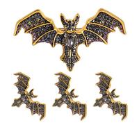 Healeved Bat Brooch Zinc Alloy with Rhinestone Inlay, Bat-shaped 4pcs Retro Gothic Pin Black Decorative Accent with Stable Fastening for Halloween for Holiday Parties and Seasonal