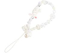 Healeved Beige 3d Rabbit Bow Phone Wristlet Strap Acrylic Beaded Phone Charm Decoration Prevents Devices from Being Stolen for Birthdays and Holiday Parties