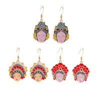 Healeved Beijing Drama Style Facial Makeup Earrings 3 Pairs Chinese Style Decorative Eardrops Creative Ear Accessory for Women Unique Cartoons for Daily Wear