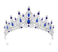 Healeved Blue Rhinestone Queen Crown Tiara for Women with Comfortable Fit and Versatile Use, Zinc Alloy Birthday and Wedding Headband in Unique European Baroque Style
