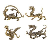 Healeved Brass Chinese Four Divine Beasts Statues Set 4pcs Qinglong White Tiger Vermilion Bird Black Tortoise Animal Sculpture Garden and Desktop Landscape Decoration for Home and Tea Room