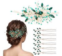 Healeved Bridal Hair Accessories 7Pcs Side Hair Combs with Rhinestone Leaf Design Comb Clips for Women Decorative Combs for Wedding Bridesmaid and Formal Hairstyles
