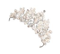 Healeved Bridal Tiara Silver Korean Style Crown Hair Accessory Lightweight Glittering Crystal Pearl Alloy Wedding Hair Ornament Portable Wearing for Bride Parties