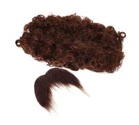 Healeved Brown Afro Wig and Mustache Set for Men Reusable Pirate Costume Accessory with Curly Hairpiece and Fake Beard Easy to Wear and Remove Party Cosplay Prop