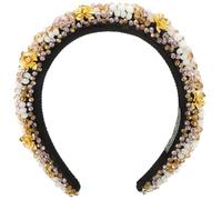 Healeved Brown Chunky Headband for Women, Thick Padded Coffee Velvet Fabric with Handcrafted Rhinestone Beads, Soft Hairband Suitable for Daily Fashion and Special Occasions