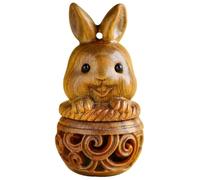 Healeved Brown Wood Rabbit Car Pendant with Beads Sachet for Diffusing Smell, Chic Car Hanging Decor and Bracelet Decoration Accessory, DIY Wood Bottle Keychain
