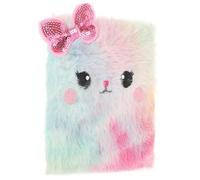 Healeved Cartoon Cat Mini Plush Journal Notebook, 80 Sheets Adorable Diary Book for Girl Students' Daily Life