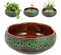 Healeved Ceramic Hydroponic Planter Shallow Bowl for Water Plants Indoor Lotus Bowl Planter Leak-Proof Oasis Sacred Bonsai Daffodil Lotus Container
