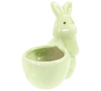 Healeved Ceramic Rabbit Shaped Egg Holder Light Green Multifunctional Minimalist Decorative Egg Cup for Easter and Kitchen Use