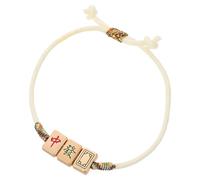 Healeved Chinese Mahjong Bracelet for Mahjong Enthusiasts with Good Luck Charm, Beige Braided Strand Stretchy Bracelet Made of Milanese Rope and Colored Gold Wire, for Casual and Formal