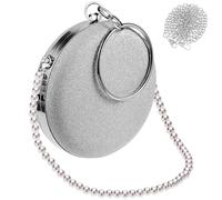Healeved Clutch Purse for Women Pu Leather Silver Evening Bag | Detachable Pearl Chain and Metal Chain, round Wrist Ring, Holds Lipstick, Powder and Small Makeup Items