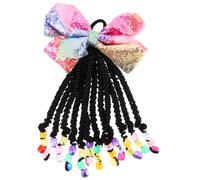 Healeved Colored Bowknot Braided Ponytail Extension for Boys and Girls Beads, Long Synthetic Hairpiece Suitable for Girls Braids and Hair Accessories
