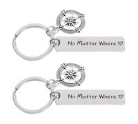 Healeved Compass for Thanksgiving Gift Stainless Steel Keychain Pendant Creative 2pcs with Adorable Lettering, Fashion Bag Decoration Accessory for Couples and Friends