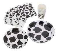 Healeved Cow Theme Party Cutlery Set Disposable Tableware 20 Pieces Includes 9In Plates 7In Plates Paper Cups and Tissues Ideal for Birthday Picnic Outdoor Events