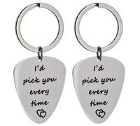 Healeved Creative 2Pcs Guitar Keychains for Couples Silver Valentine'S Day Key Rings Practical Bag Pendants Musical Instrument Accessories