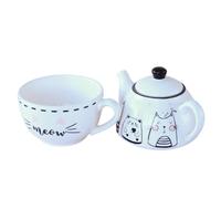 Healeved Creative Cat Design Ceramic Teapot and Cup Set Single Serving Includes Saucer for Home Tea Rituals and Office Breaks