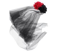 Healeved Creative Halloween Hair Wear Chic Veil Headband with Long Veil Design and Red Black Rose Flower for Day the Dead Party Adults